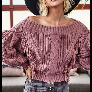 Blush fringe knit sweater
